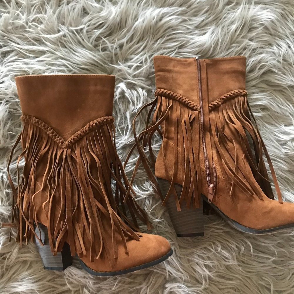 Adriana  - Brown Fringe mid-boots